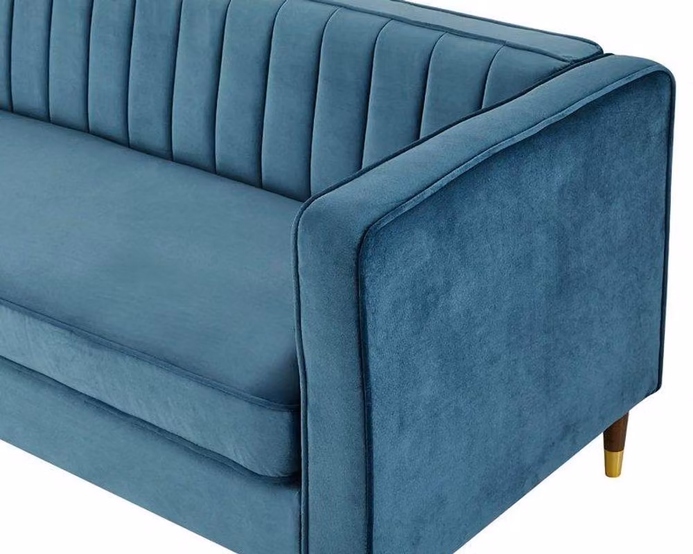 Home Detail Thomas 3 Seater Blue Velvet Upholstered Sofa with Scatter Cushions – 3