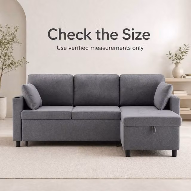 STILVORA Grey Fabric L-Shape Sofa Bed with Cup Holders and Storage, W/D/H: 212.0 x 140 x 87.5 cm