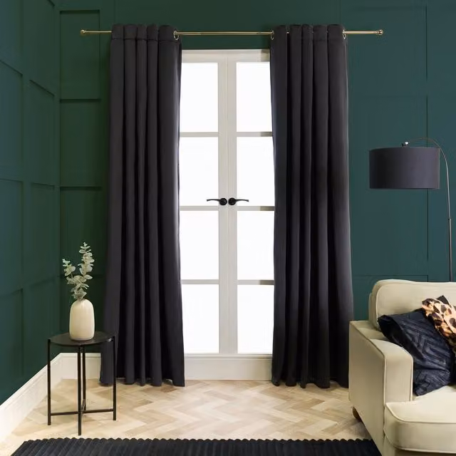 OHS Thermal Matte Velvet Eyelet Curtains, 2 Pairs, Black, Width: 168 cm, Height: 229 cm