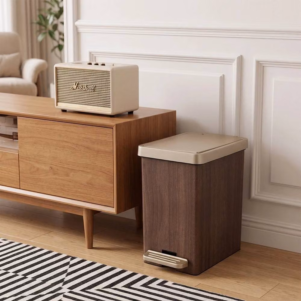 KORVIXA 15L Brown Wood Pattern Soft Close Pedal Bin – 3