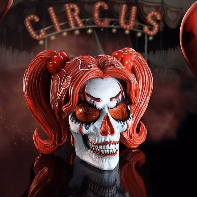 Nemesis Now Cackle and Chaos Skull Multicolour Red and Black Plastic Tabletop Decoration Height: 19 cm