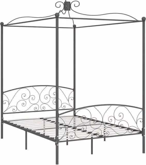 Berkfield Home Grey Metal Canopy Bed Frame W/D/H: 140 x 200 cm
