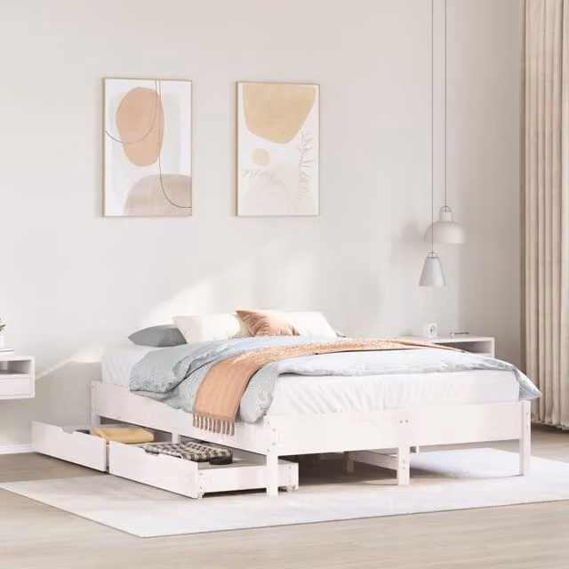 Berkfield Home Small Double Solid Wood Pine Bed Frame in White, W/D/H: 120 x 190 cm