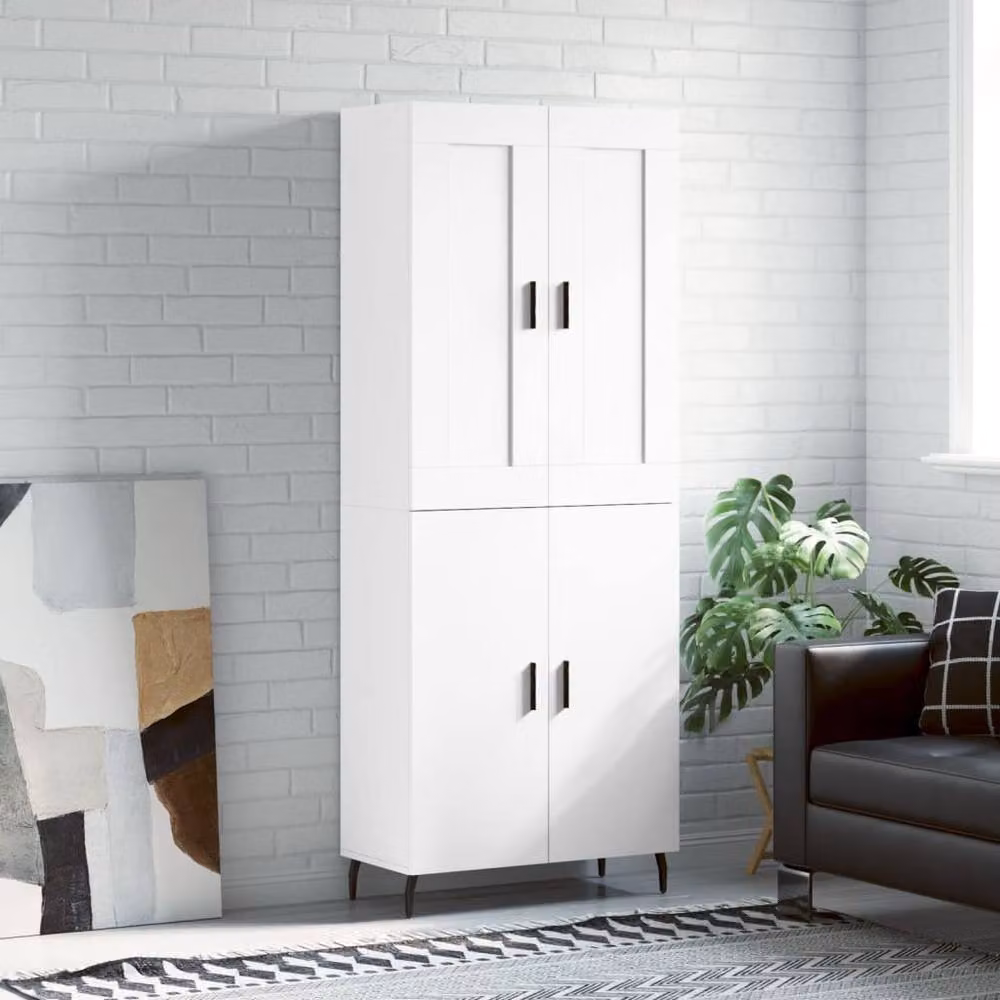 Berkfield Home White Modern Highboard with Hinged Doors and Internal Shelves, W/D/H: 69.5 x 34 x 180 cm – 2