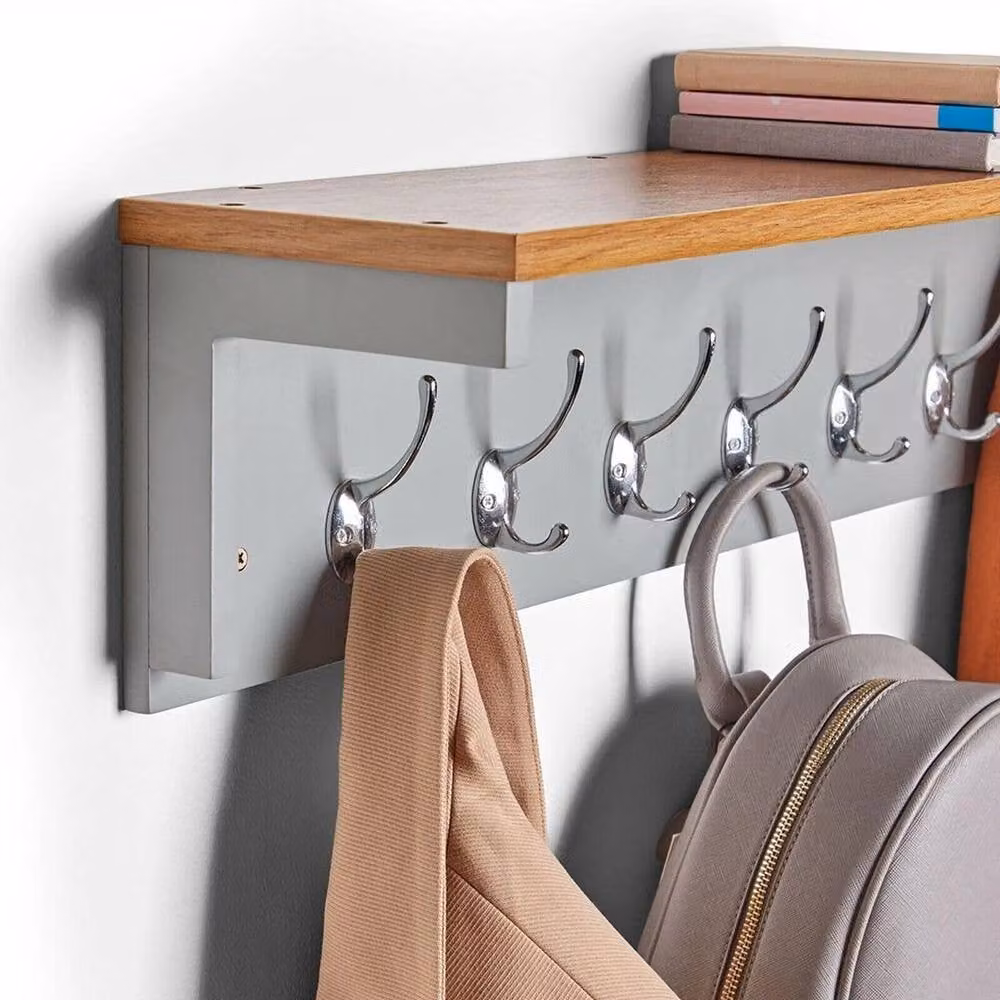 Kelvenix Wall Mounted Wood Coat Rack with Shelf in Brown – 2