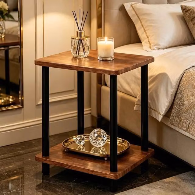 KORVIXA Modern Small Slim Bedside Table and Sofa End Table in Brown – 1