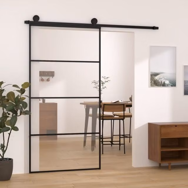 Berkfield Home Sliding Door with Hardware Set, Black ESG Glass and Aluminium, W: 102.5 cm, H: 205 cm