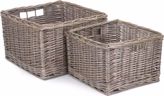 Red Hamper Set of 2 Square Antique Wash Unlined Wicker Storage Baskets in Brown and Grey, 34 cm – 2