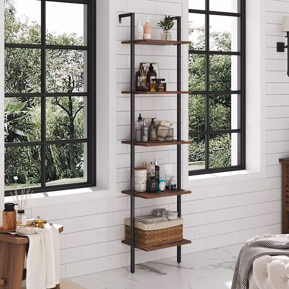 KORVIXA Industrial Floating Shelves, Brown Rustic Wall Mounted Shelving Unit, W: 100 cm, D: 60 cm – 3