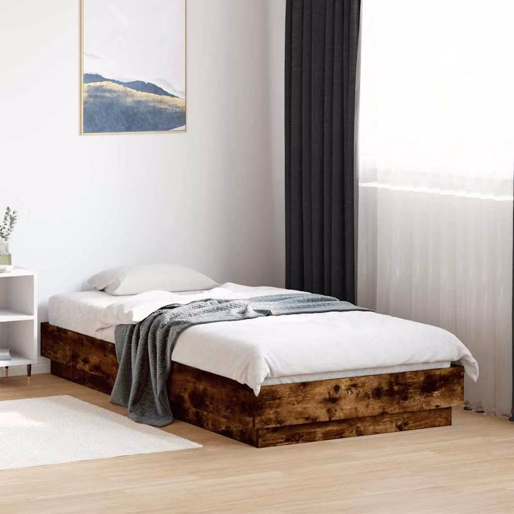Berkfield Home Durable Single Bed Frame in Smoked Oak Brown, W/D/H: 90 x 190 cm – 2