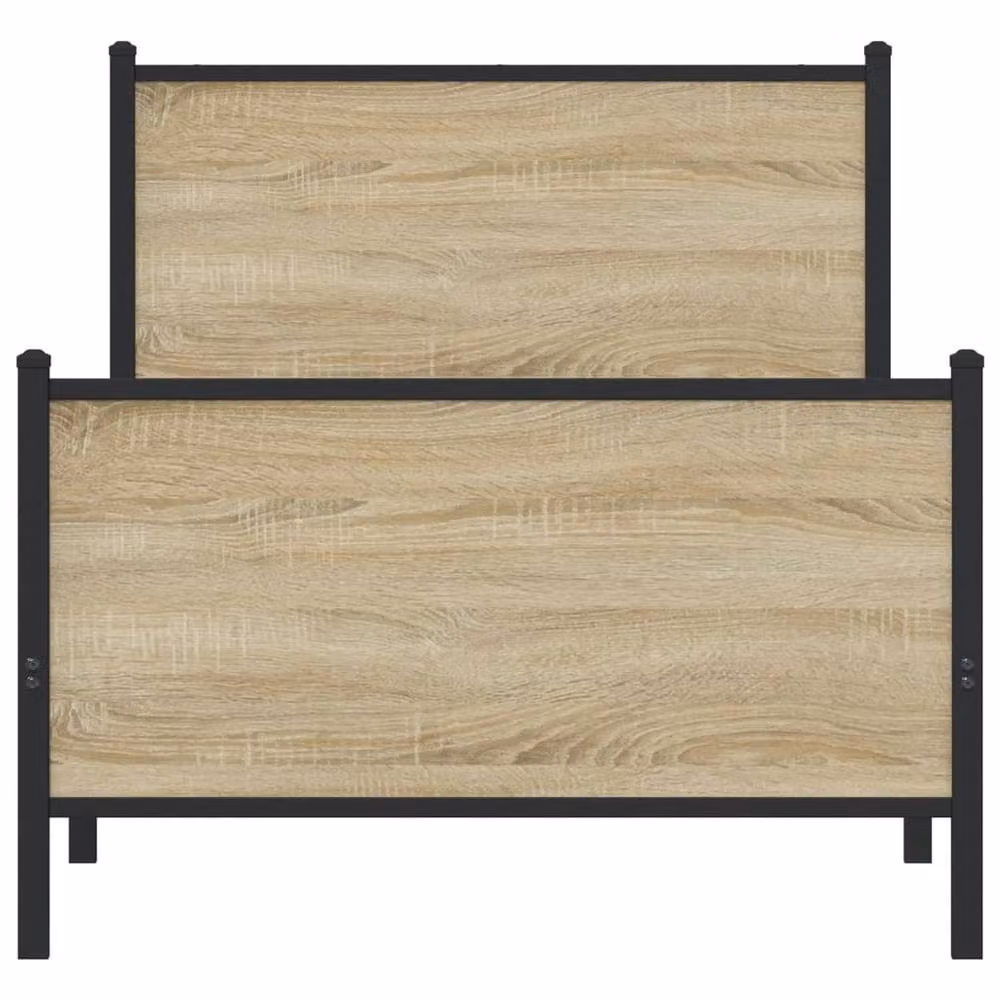 Berkfield Home Metal Bed Frame in Sonoma Oak and Brown, W/D/H: 90 x 195 x 95 cm – 3
