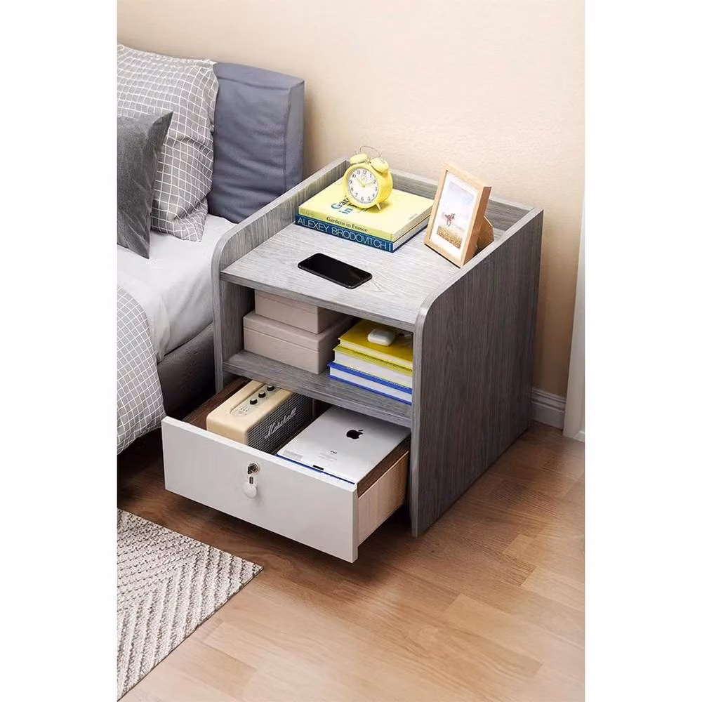 FORGEVIO Grey Modern 1 Drawer Bedroom Bedside Cabinet – 2