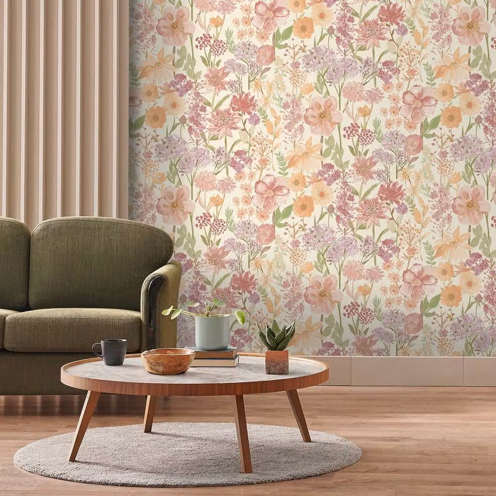 Grandeco Spring Wild Flowers Trail Smooth Botanical Floral Wallpaper in Beige and Multicolour – 2