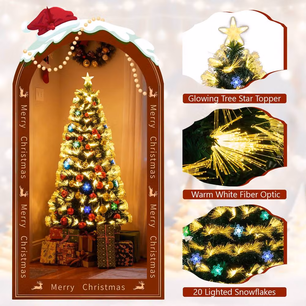 Costway 150 cm Pre-lit Fiber Optic Artificial Christmas Tree in Green – 5