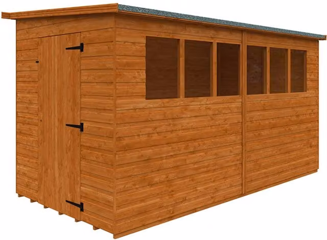 Buttercup Farm Lean-To Pent Wooden Shed in Burnt Orange, W: 365.76 cm, D: 182.88 cm
