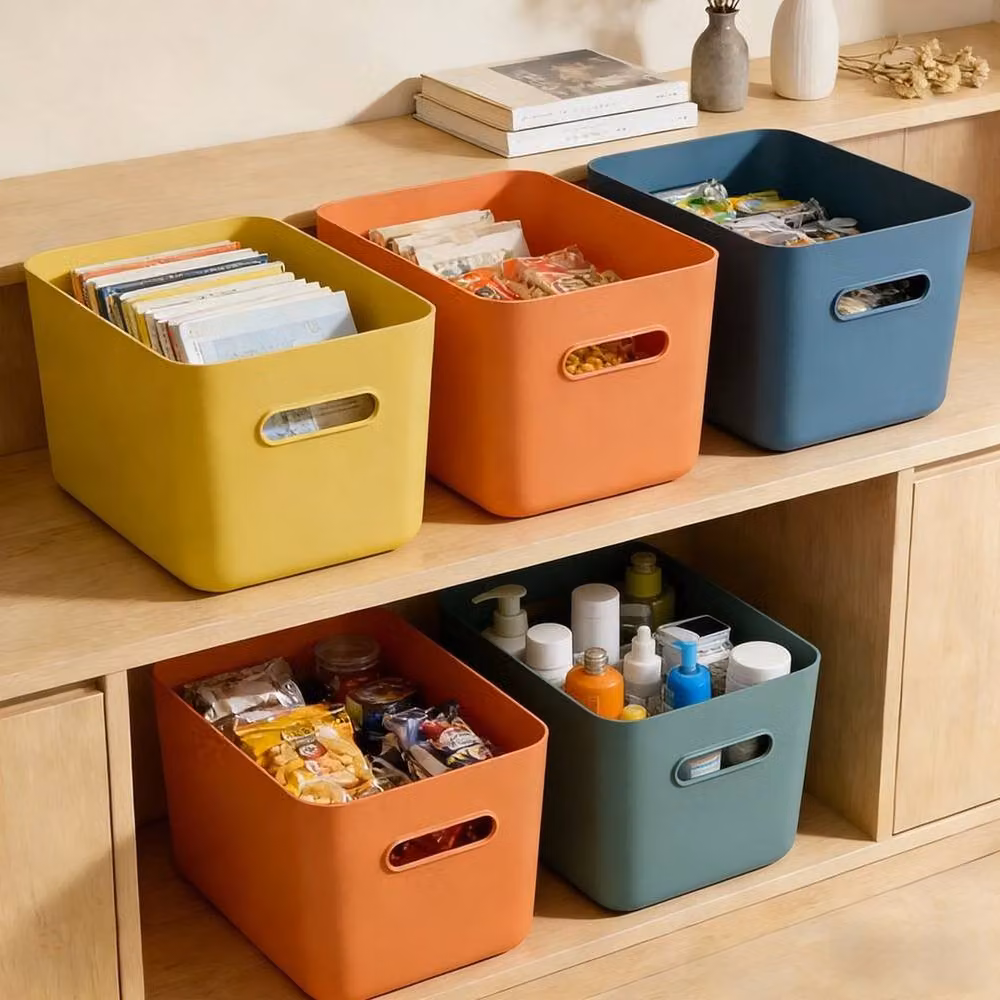 EONLION 4-Piece Multicolour Plastic Storage Box Set with Lids, Handles and Stackable Design, W/D/H: 50 x 50 x 50 cm – 4