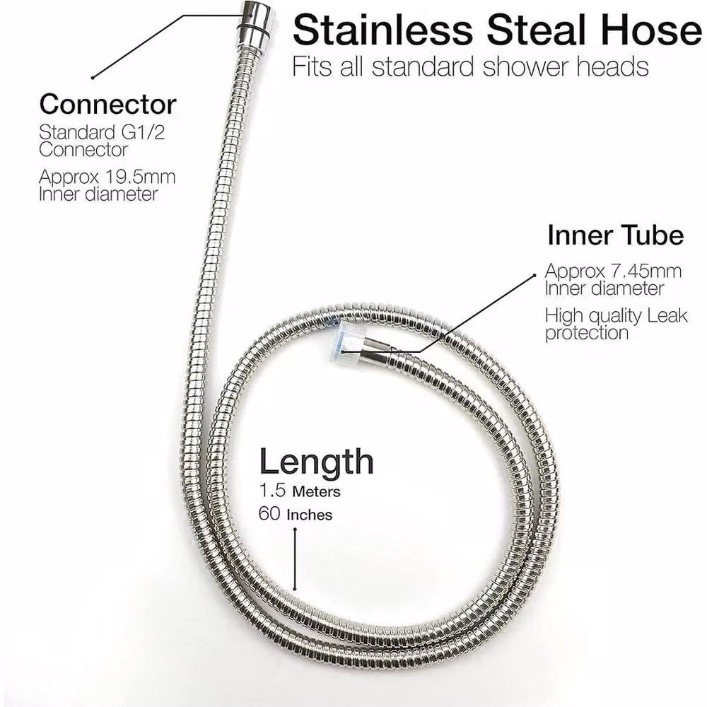 NESTLUNE Stainless Steel Replacement Flexible Shower Hose in Silver, Length: 1.2 m – 2