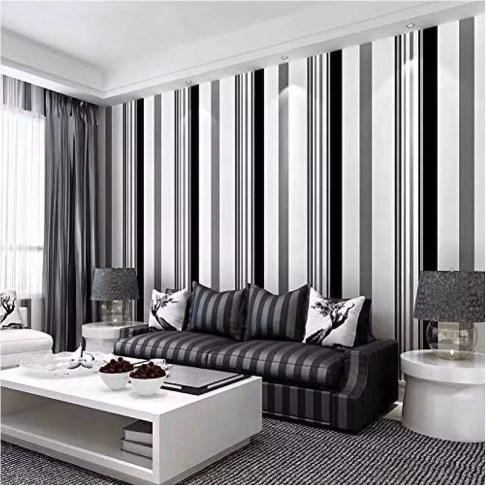 NESTLUNE Non-woven Striped Abstract Wallpaper in Charcoal Grey and Black, W/H: 100 x 100 cm – 4