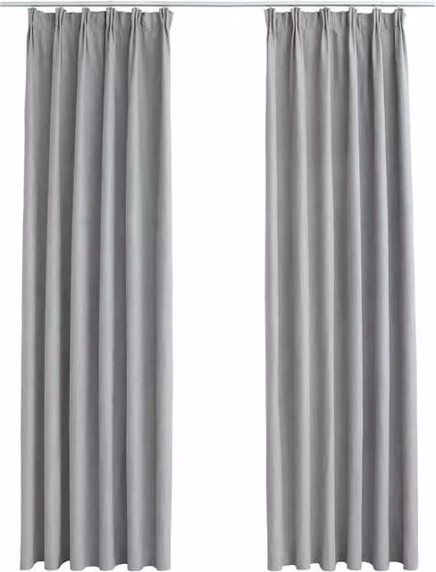 Berkfield Home Grey Blackout Fabric Curtains with Hooks, 2 Pack, W: 140 cm, H: 175 cm – 1