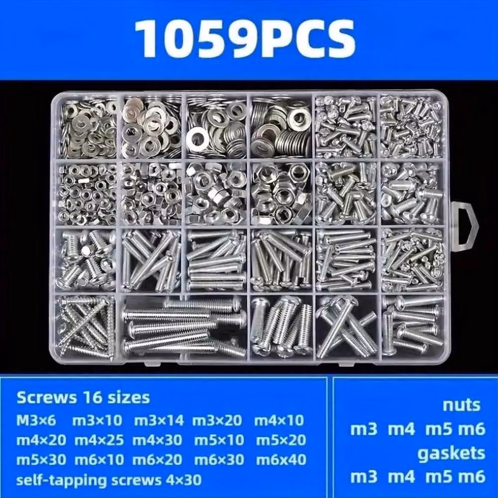FLAVORA 1059-Piece Stainless Steel Nuts, Bolts and Washers Assortment Kit in Silver – 4