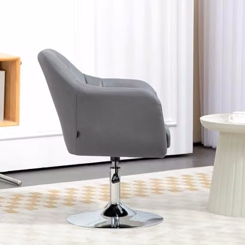 HOMCOM 360 Degree Swivel Tub Accent Chair in Grey Microfibre with Metal Frame – 4
