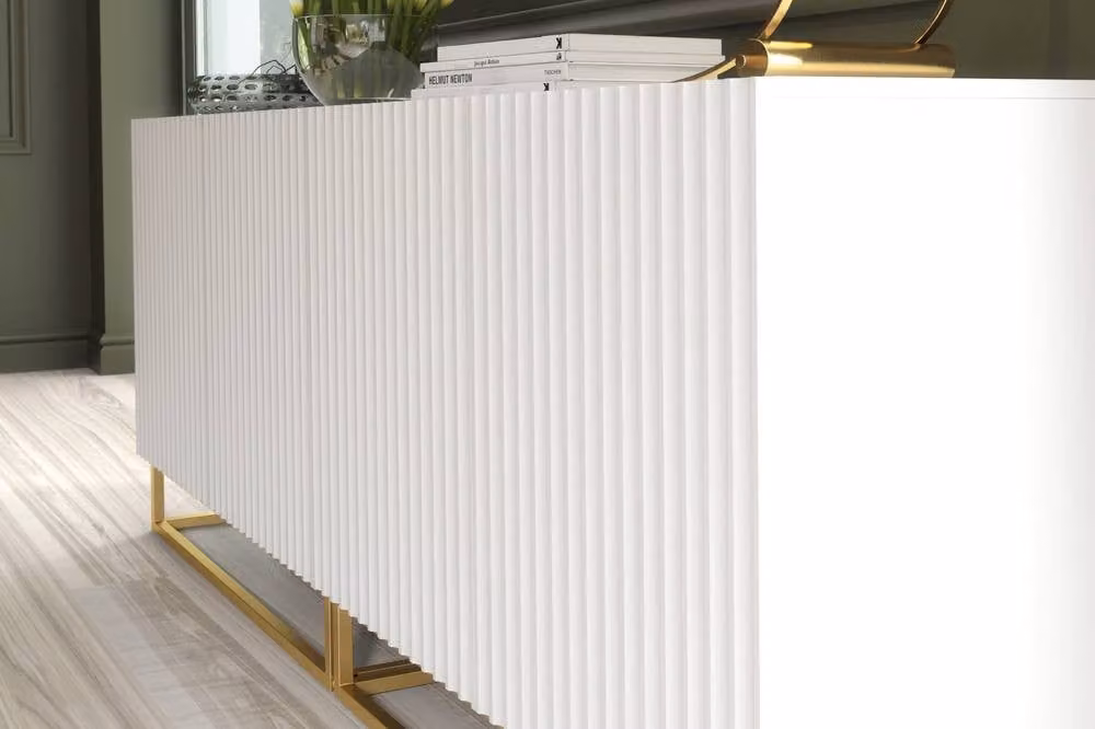 Creative Furniture Ripple Duo Sideboard in White and Gold with Modern Fluted Design and Push to Open Doors W: 200 cm, D: 35 cm, H: 80 cm – 4