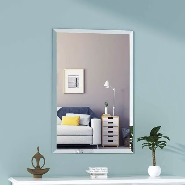 Biznest Minimalist Rectangular Wall Mounted Frameless Glass Mirror in Silver