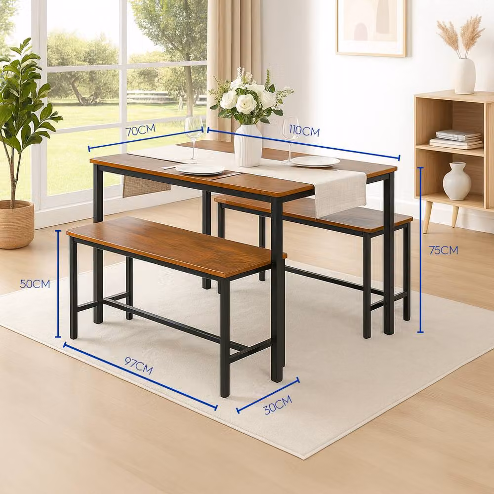 Harbour Housewares Modern Four-Seater Compact Dining Set in Brown and Black – 3