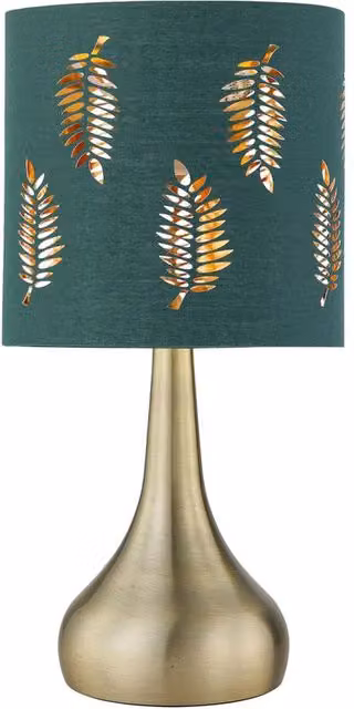 First Choice Lighting Romana Antique Brass Touch Table Lamp with Green Fabric Shade – 1