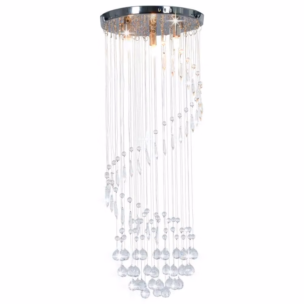 Berkfield Home Silver Chrome Ceiling Lamp with Transparent Crystal Beads and G9 Bulb Compatibility – 2
