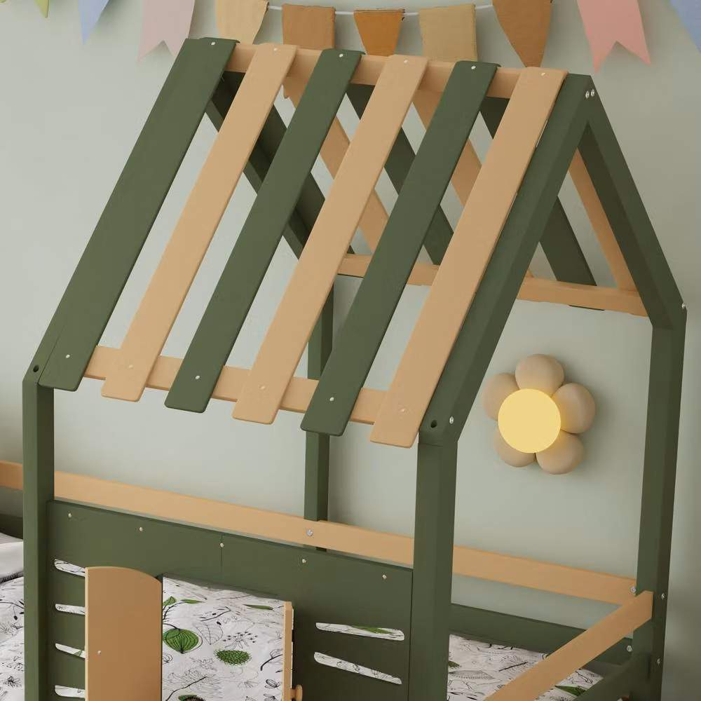 STILVORA Modern Childrens Bed Frame with Drawers in Green Finish, W/D/H: 90 x 190 x 166 cm – 4