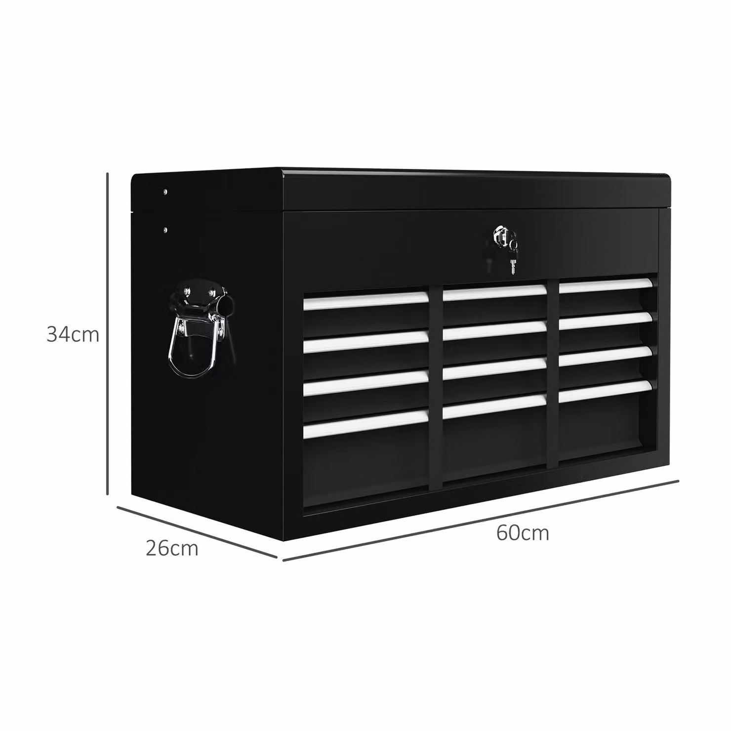 HOMCOM 6 Drawer Metal Tool Chest with Lockable Top Case and Ball Bearing Runners, Black, W: 600 mm, D: 260 mm, H: 340 mm – 3