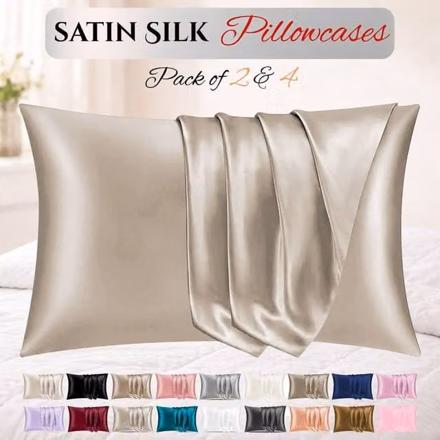 Grace 2 Pack Super Soft Mako Satin Silk Pillow Cases in Taupe, W: 50 cm, H: 75 cm – 1