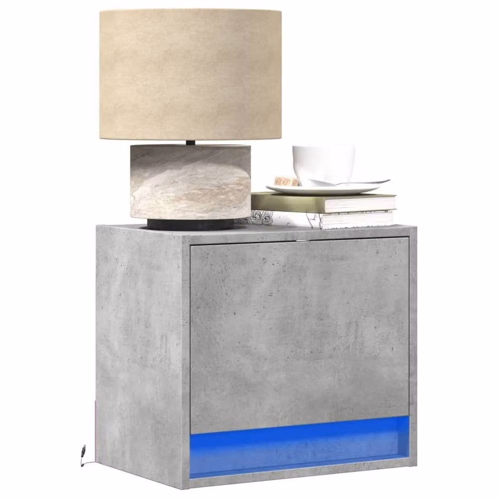 Berkfield Home Set of 2 Wall-mounted Bedside Cabinets with Integrated LED Lights in Grey – 1