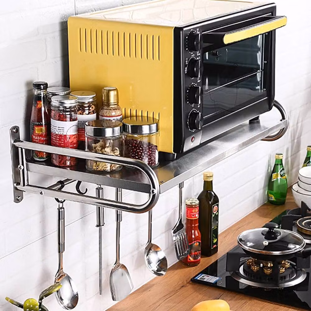 Kelvenix Wall-Mounted Stainless Steel Microwave Oven Rack Stand in Silver – 3