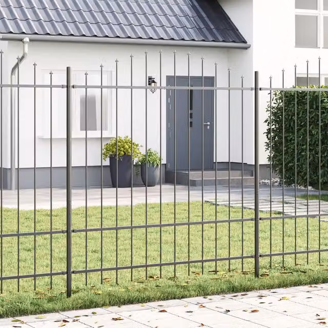 Berkfield Home Grey Steel Hoop Top Garden Fence, W: 13.6 m, H: 1.75 m