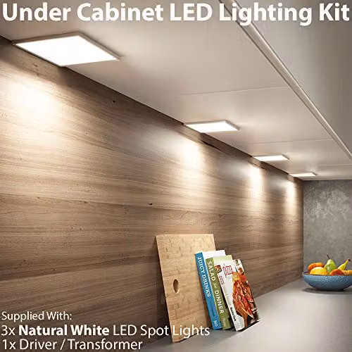 Loops 2 Pack Ultra-Slim Square LED Under Cabinet Kitchen Lights with Driver Kit in Silver and Warm White – 2