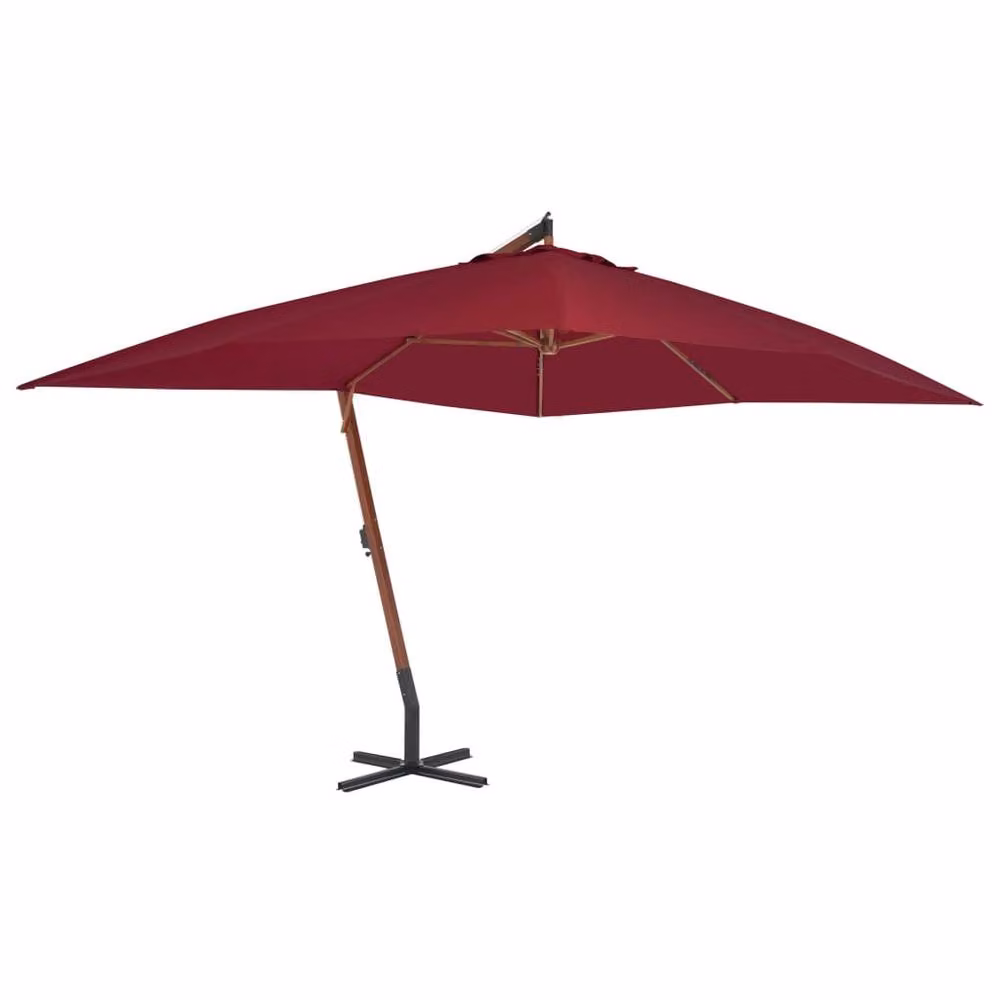 Berkfield Home Elegant Cantilever Garden Umbrella with Bamboo Pole, Bordeaux Red, W: 400 cm, D: 300 cm – 2