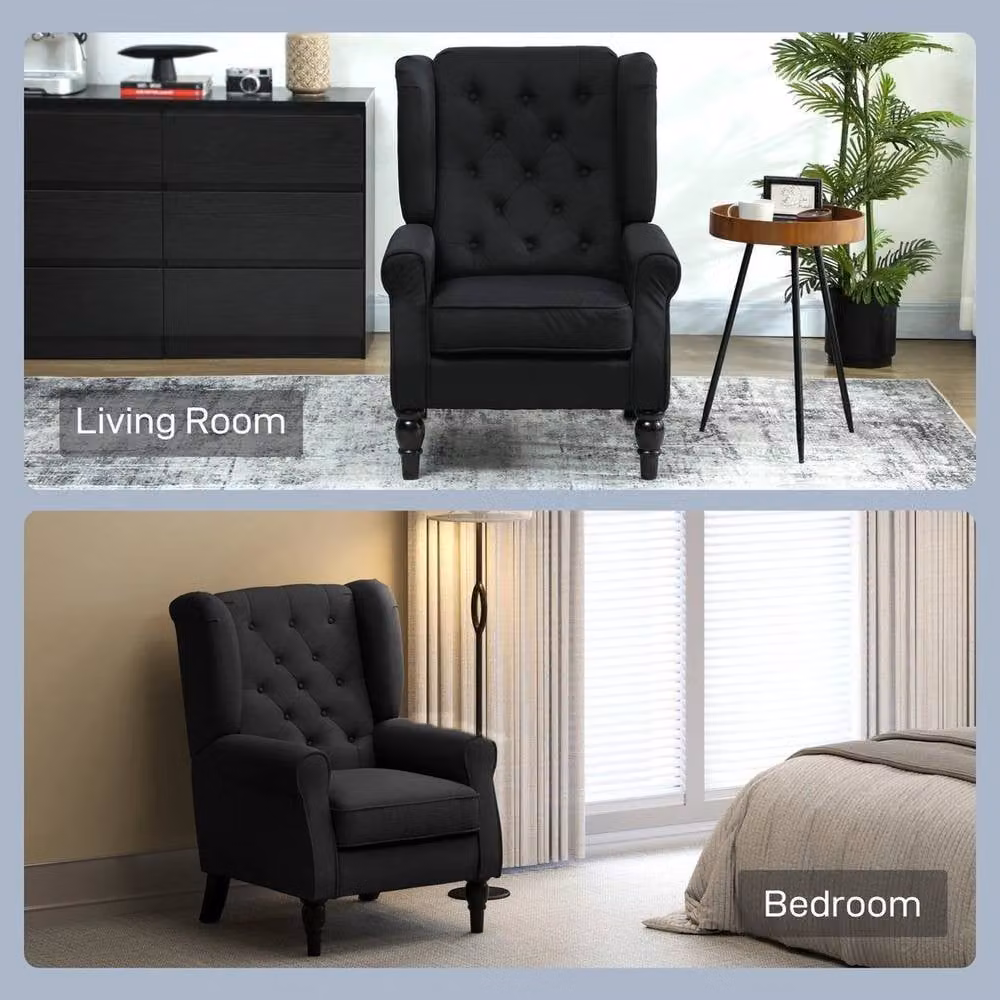 PAWNORA Black Retro Wingback Accent Armchair with Fabric Upholstery – 4