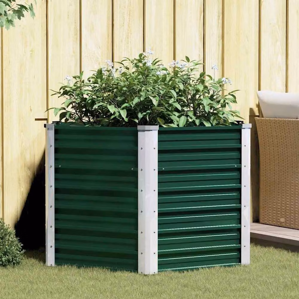 Berkfield Home Garden Green Galvanised Steel Raised Bed W/D/H: 129 x 129 x 77 cm – 2