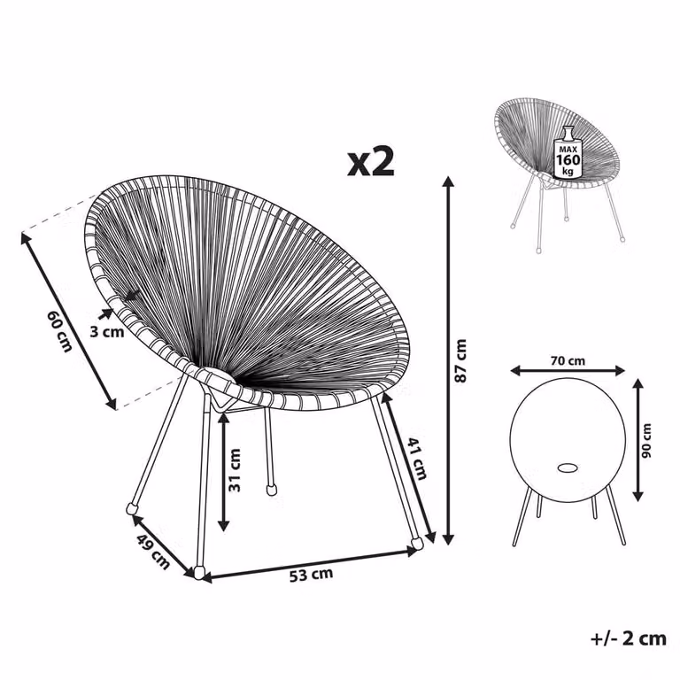 Wyld and Coco Living Papasan Chair Set in Light Grey with Rattan and Steel Frame for Indoor and Outdoor Use