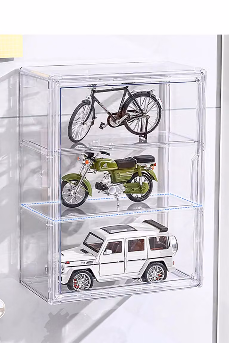 Living and Home 3-Tier Wall Mounted Transparent Toy Storage Display Case in Clear