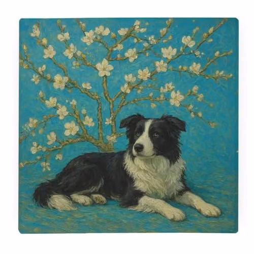 Purely Home Van Gogh Border Collie Glass Worktop Protector, Multicolour, W x D: 30 x 30 cm