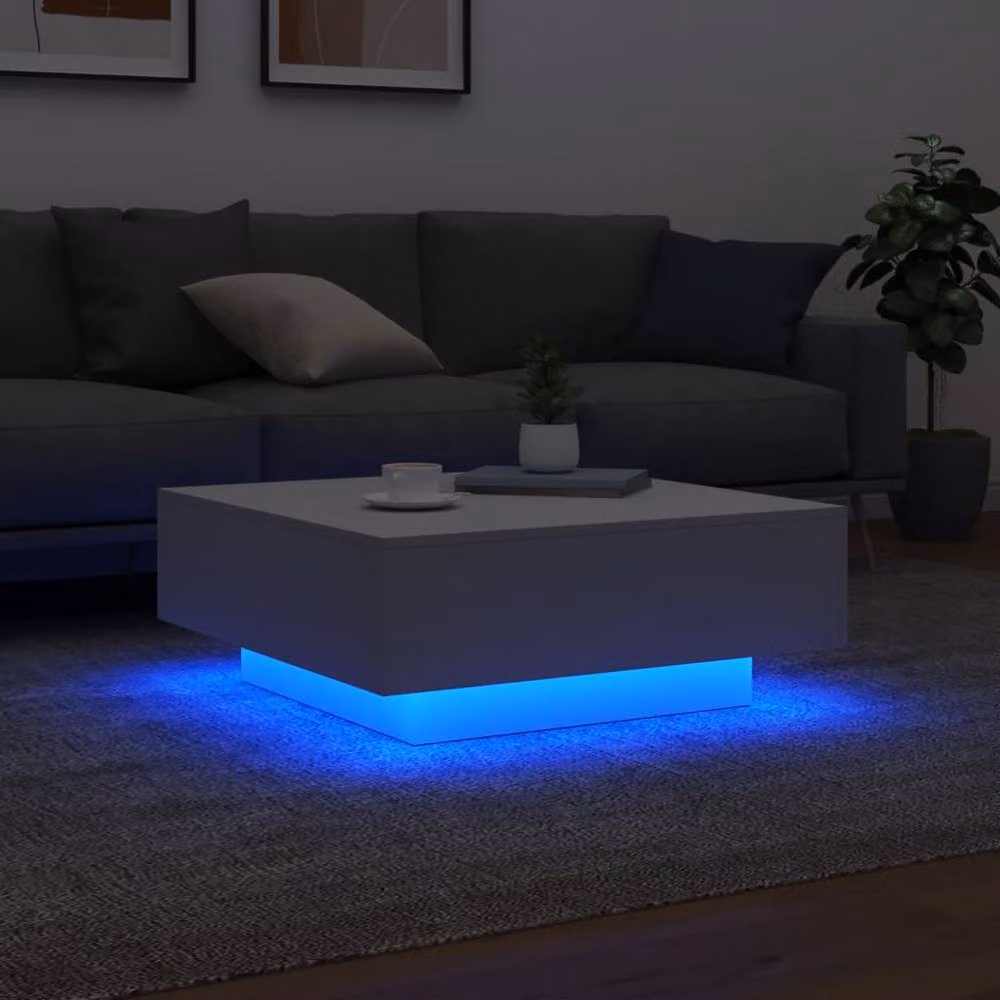 Berkfield Home White Glossy Square Coffee Table with LED Lights W/D/H: 80 x 80 x 31 cm – 3