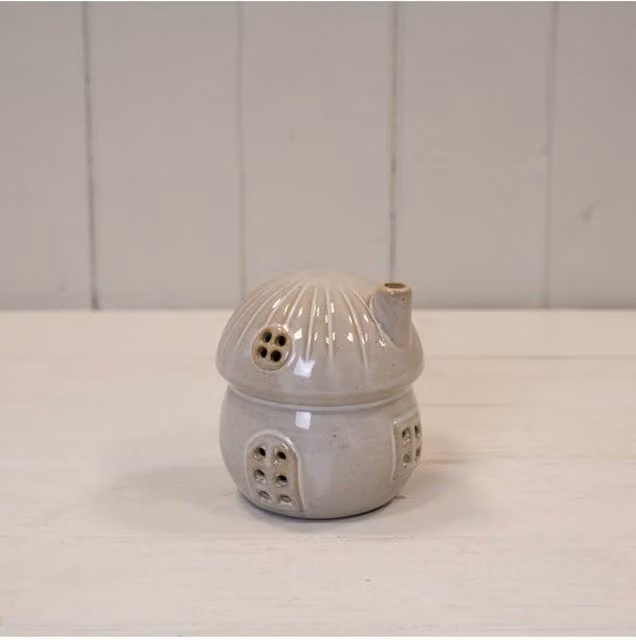 KDMD Whimsical Glazed Ceramic Mushroom LED House Ornament in White