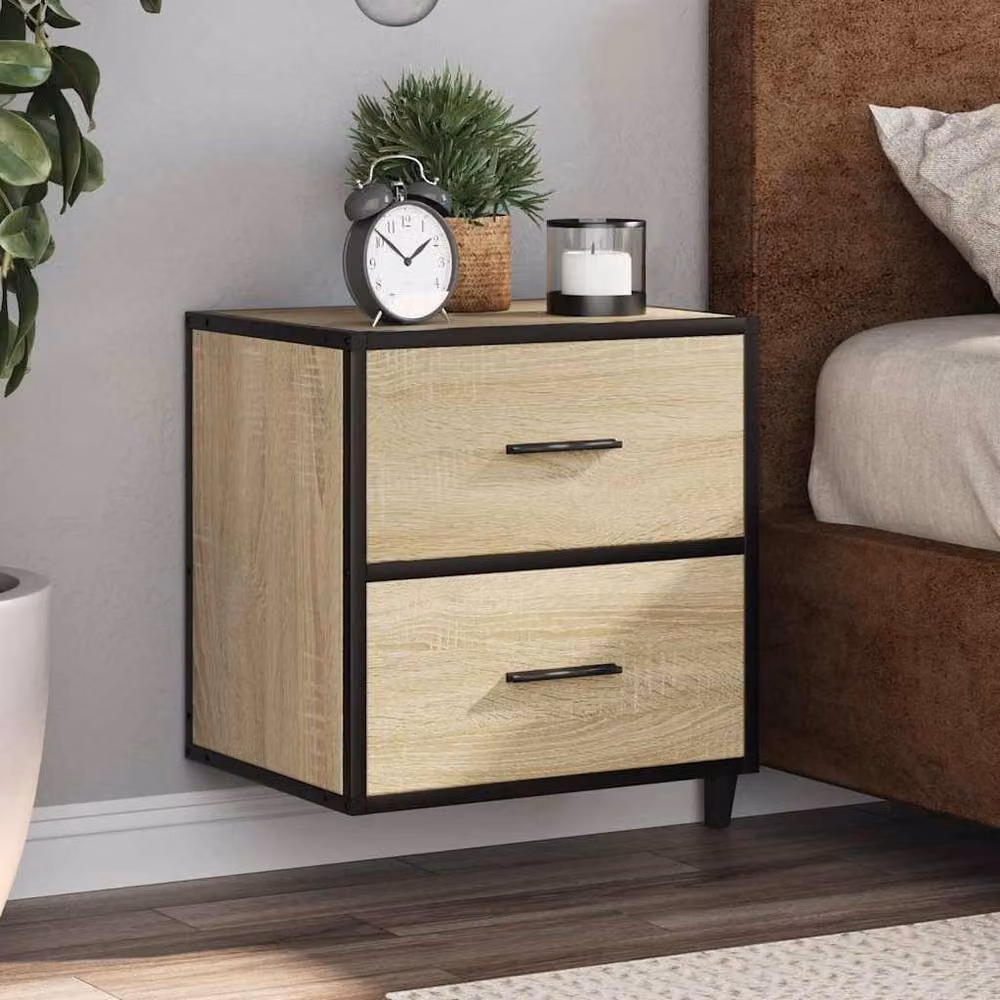 Berkfield Home Wall-mounted Bedside Cabinet in Sonoma Oak and Beige, W: 40 cm, D: 31 cm, H: 39.5 cm – 2