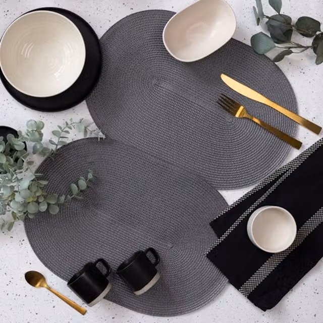 dc fix Steel Grey Eco-Line Wipe Clean Oval Weave Placemats, Set of 4, Grey