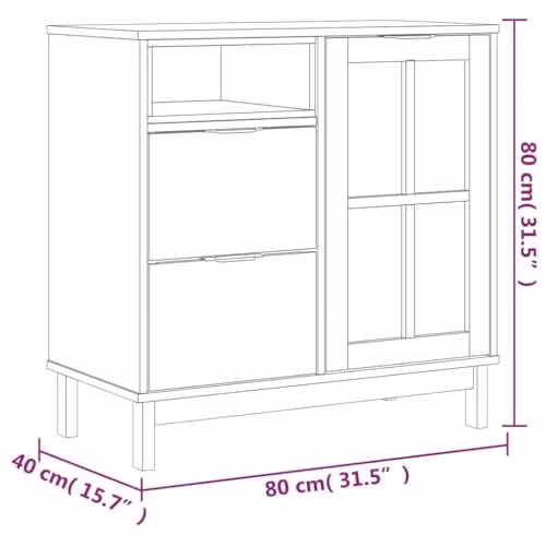 vidaXL FLAM Sideboard in Brown Solid Wood Pine with Glass Door W/D/H: 80 x 40 x 80 cm – 3