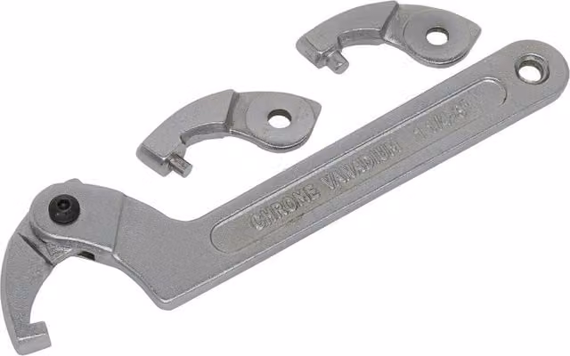 Loops 4 Pack Adjustable C Spanner Set, 32-76mm, Silver Chrome Vanadium Hook and Pin Retaining Ring Hinged Arm
