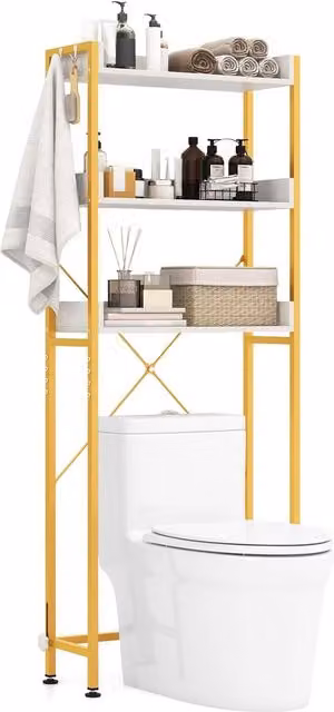 Costway 3-Tier Over-The-Toilet Storage Shelf Space Saving Bathroom Organizer with 4 Hooks in White
